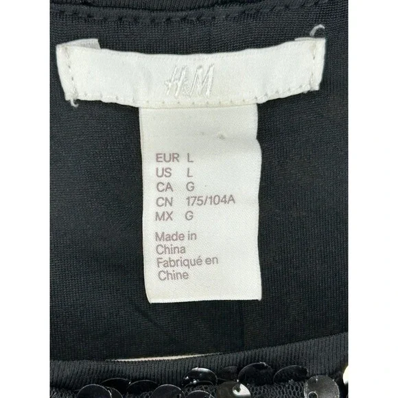 HM Black Sequin Short Sleeve Top Womens Large Boxy Scoop Neck Party Blouse - Picture 4 of 7